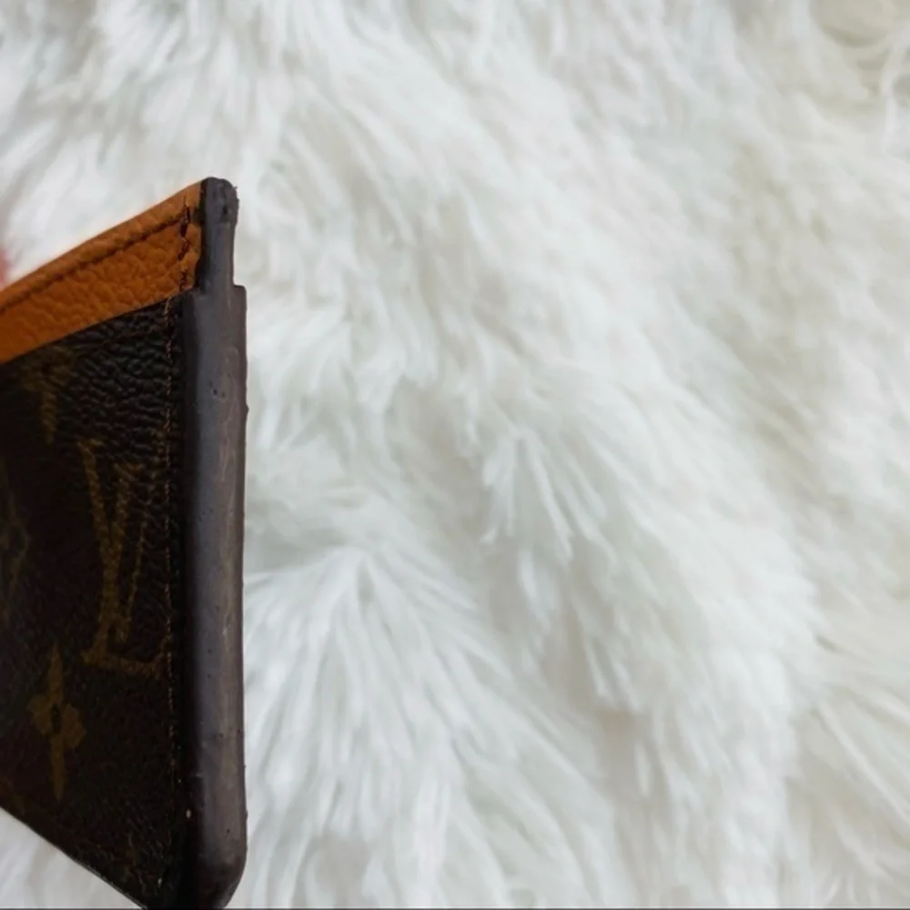NEW L V Monogram Canvas Card Holder/Tan Leather